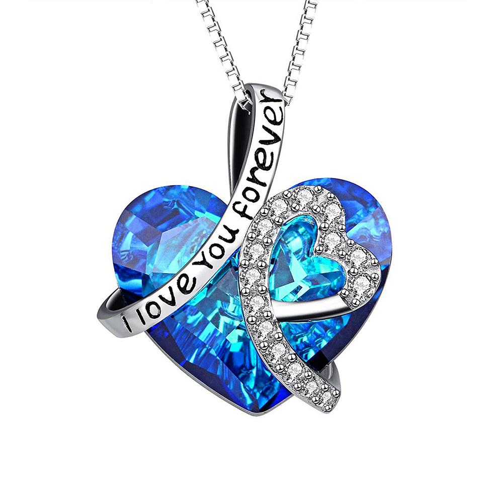 Collier avec Cristal Bleu - "Je T'aime"