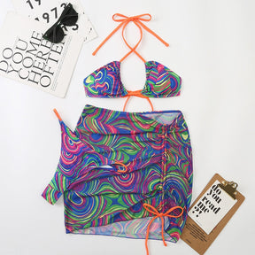 Ensemble bikini (3 pièces) avec jupe tie-dye