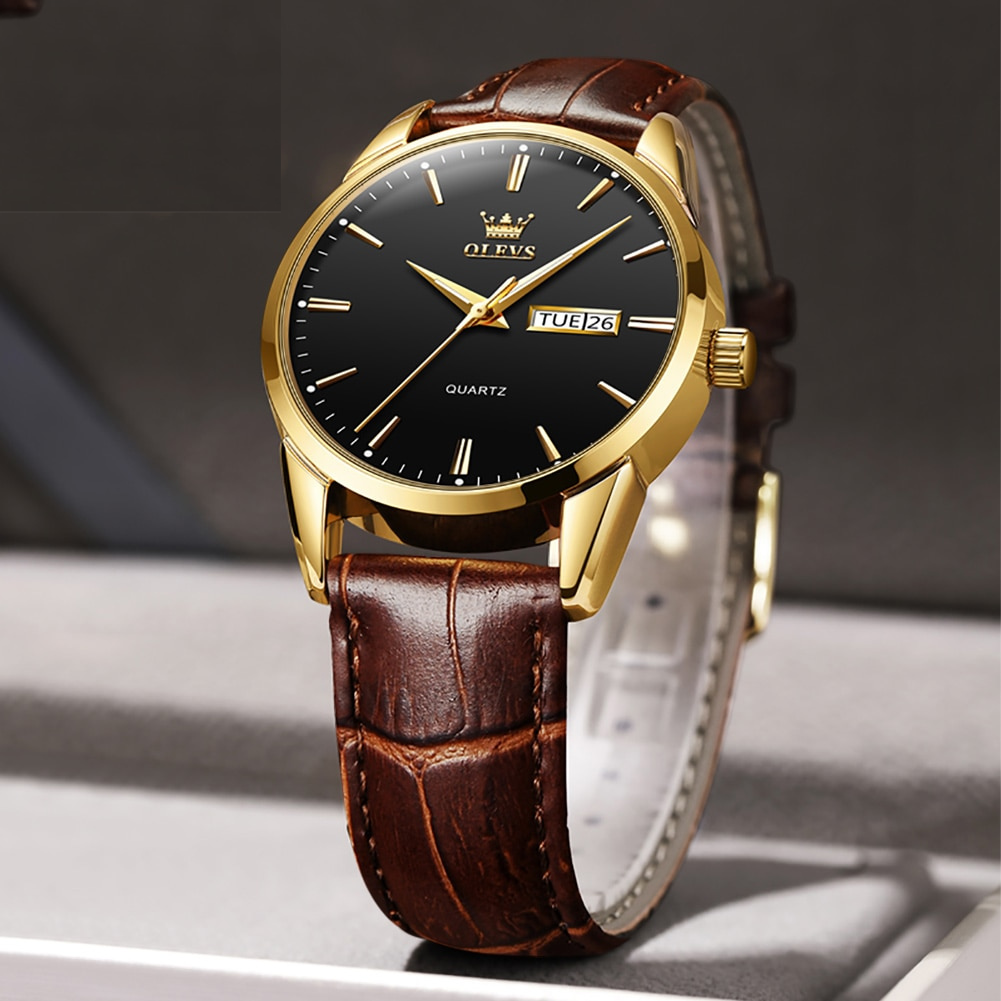 OLEVS Montre Homme Bracelet Cuir